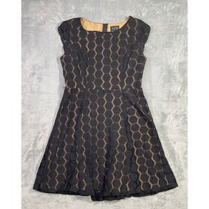 AUW Womens Black Honeycomb Mesh Fit and Flare Dress Tan Lining Size 16 3107BZ09R